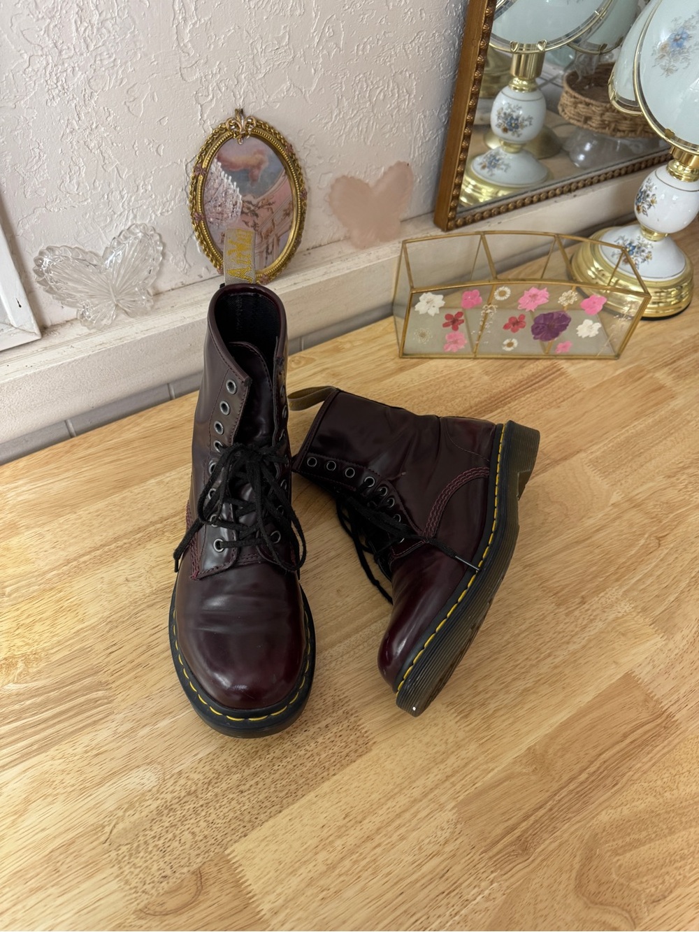 2000’s Dr. Martens 1460 Cherry Red Burgundy Leather 8-Eye Combat Boots Size 8